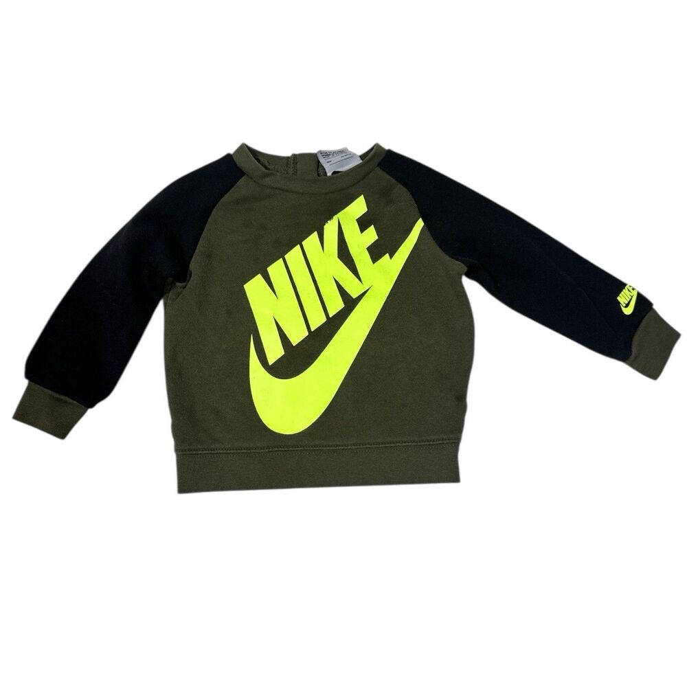 Nike Baby Sweat Shirt Baby Sz 18m Green Black Raglan